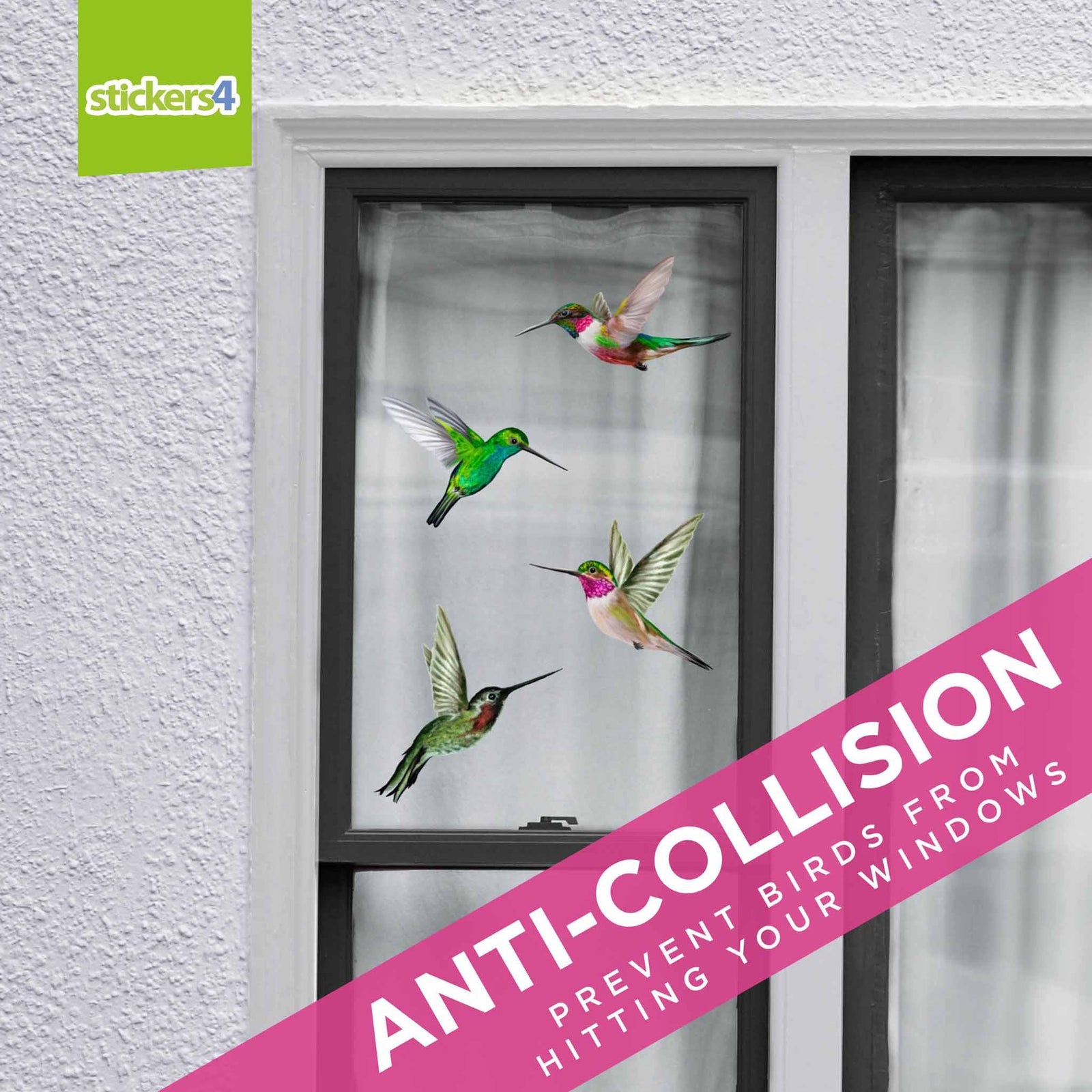 Set of 4 Large Humming Bird Window Stickers Decorative Bird Strike Prevention
