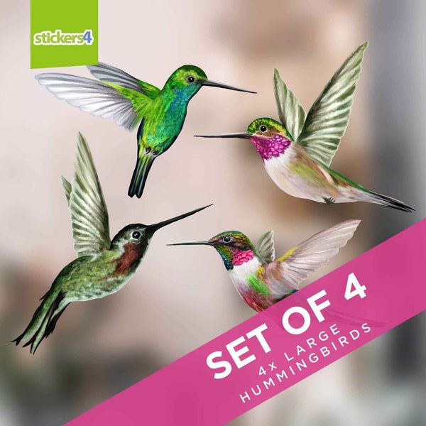Set of 4 Large Humming Bird Window Stickers Decorative Bird Strike Prevention