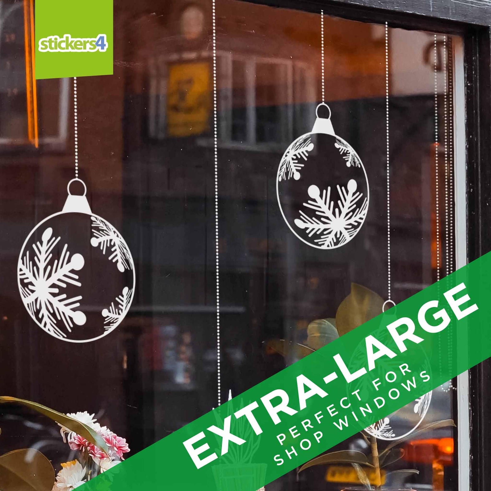 Set of 6 Extra-Large (300mm) Snowflake Bauble Window Sticker Christmas Window Display