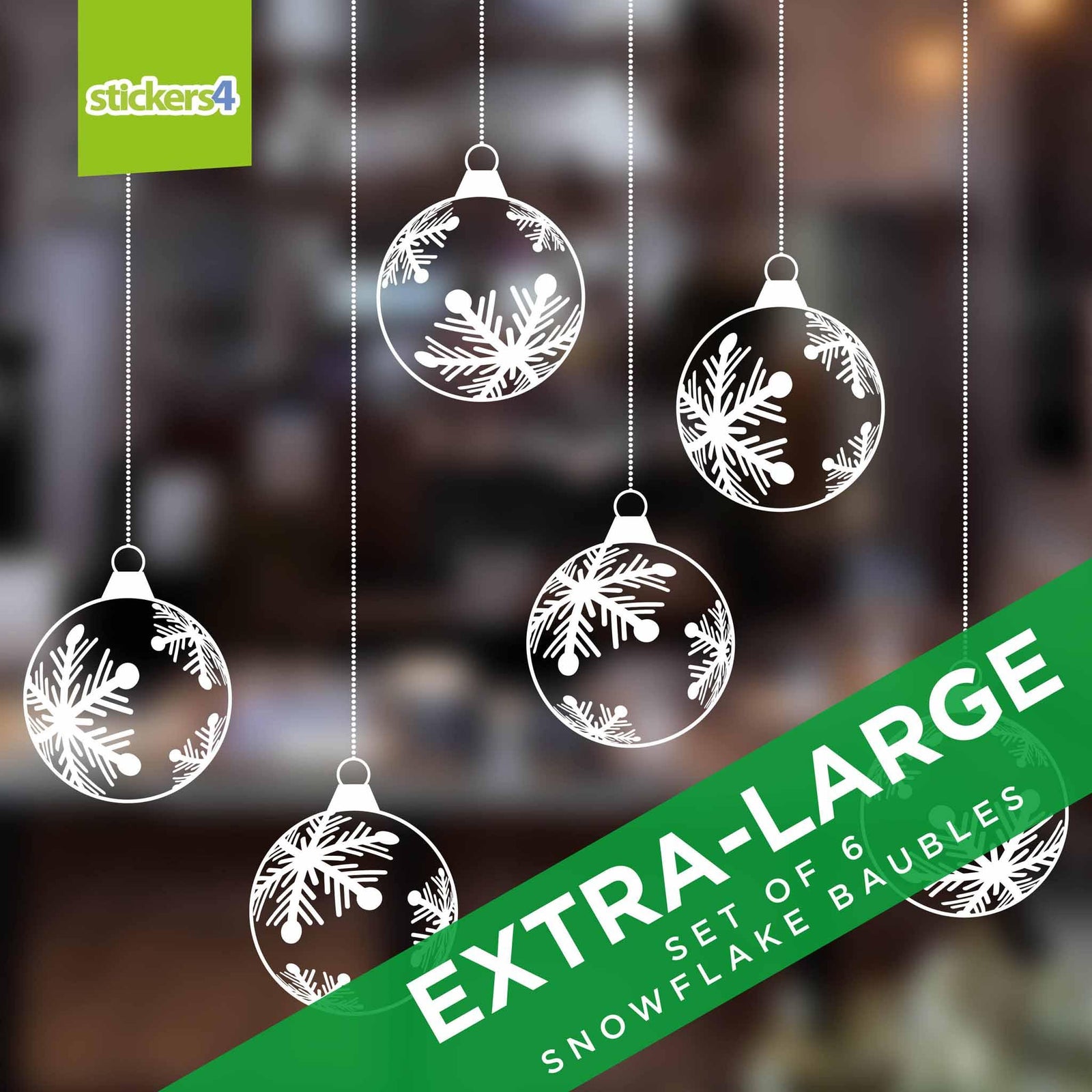 Set of 6 Extra-Large (300mm) Snowflake Bauble Window Sticker Christmas Window Display
