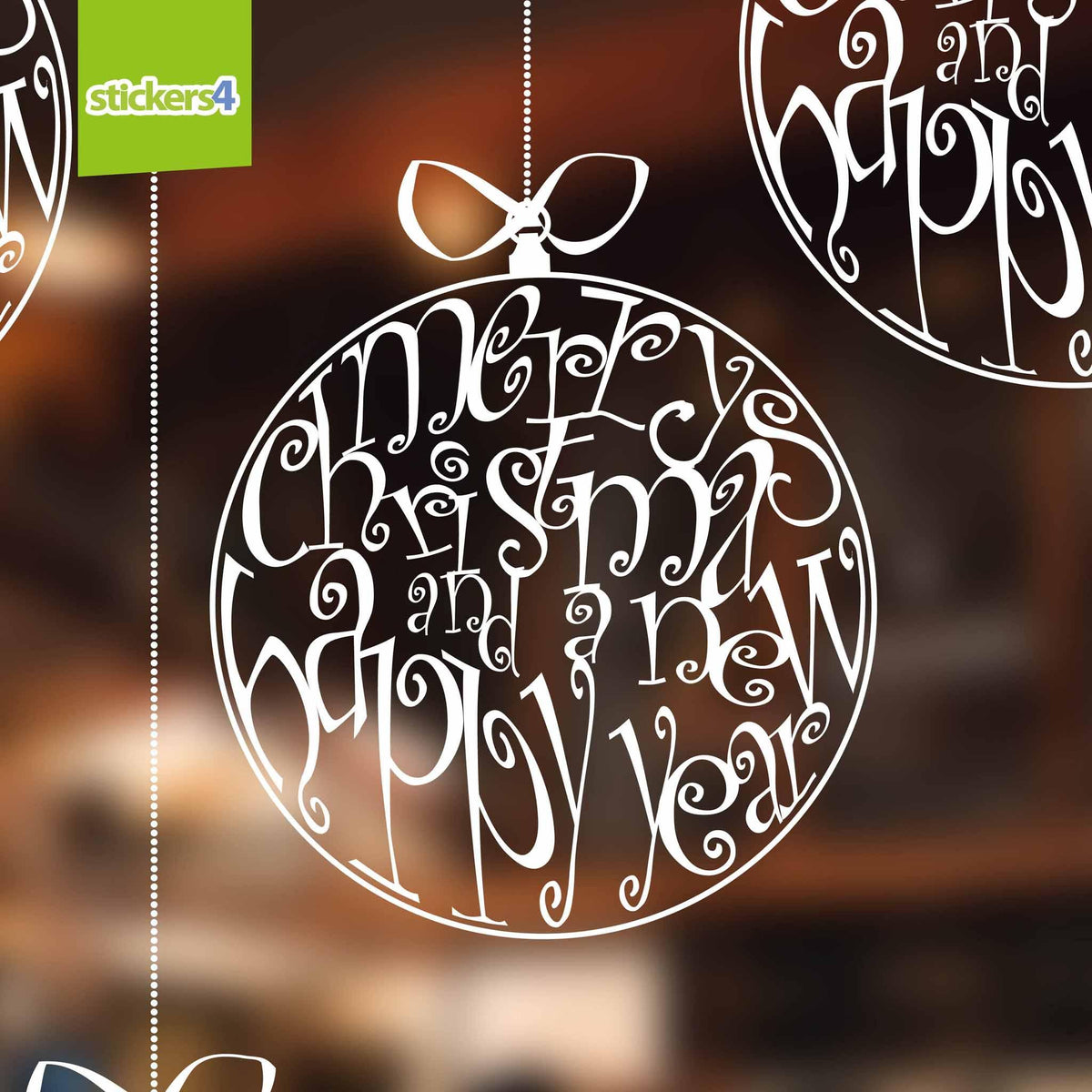Set of 6 Extra-Large (300mm) Merry Christmas Bauble Window Stickers Christmas Window Display