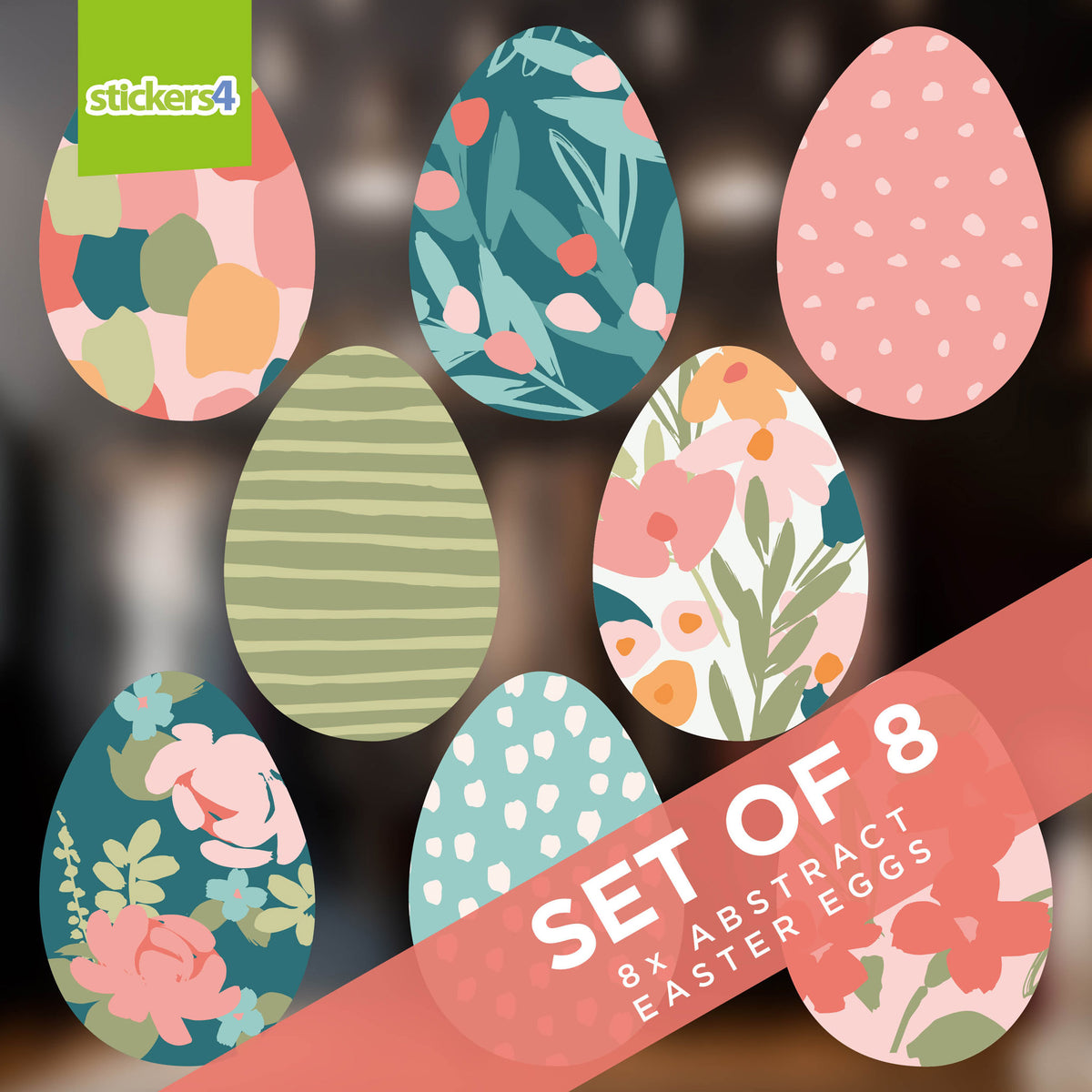 Set of 8 Abstract Egg Window Stickers