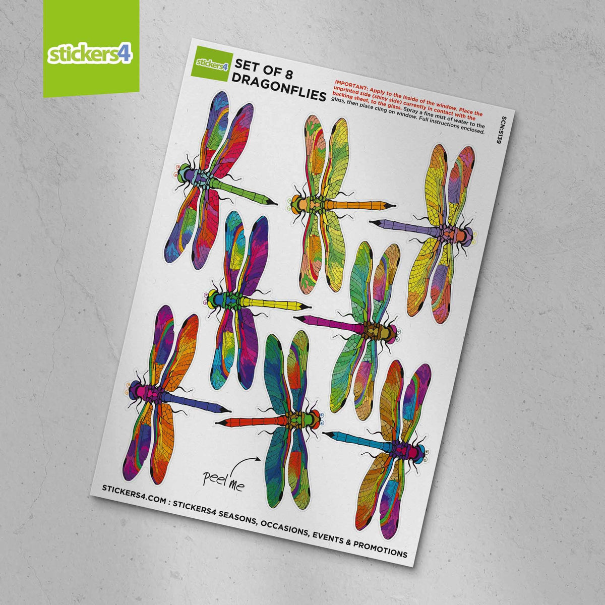 Set of 8 Dragonfly Window Stickers Decorative Bird Strike Prevention