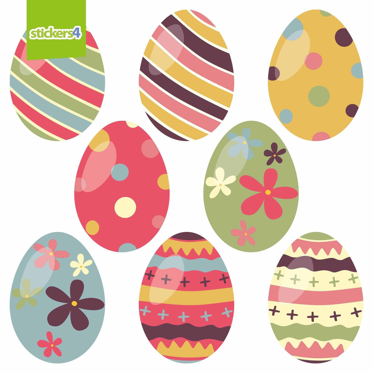 8 Individual Arty Eggs Window Stickers