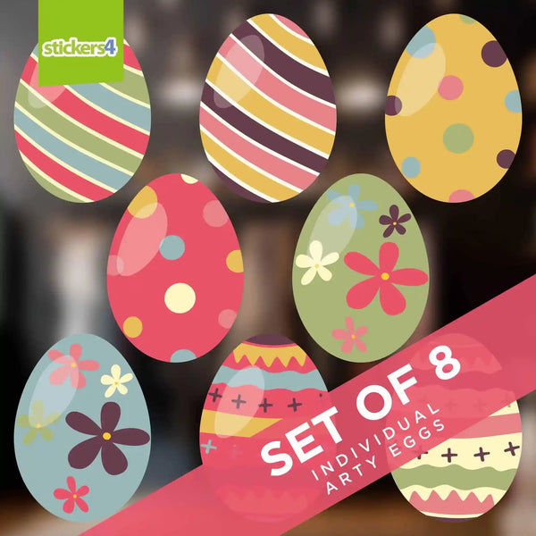 8 Individual Arty Eggs Window Stickers Easter Window Display