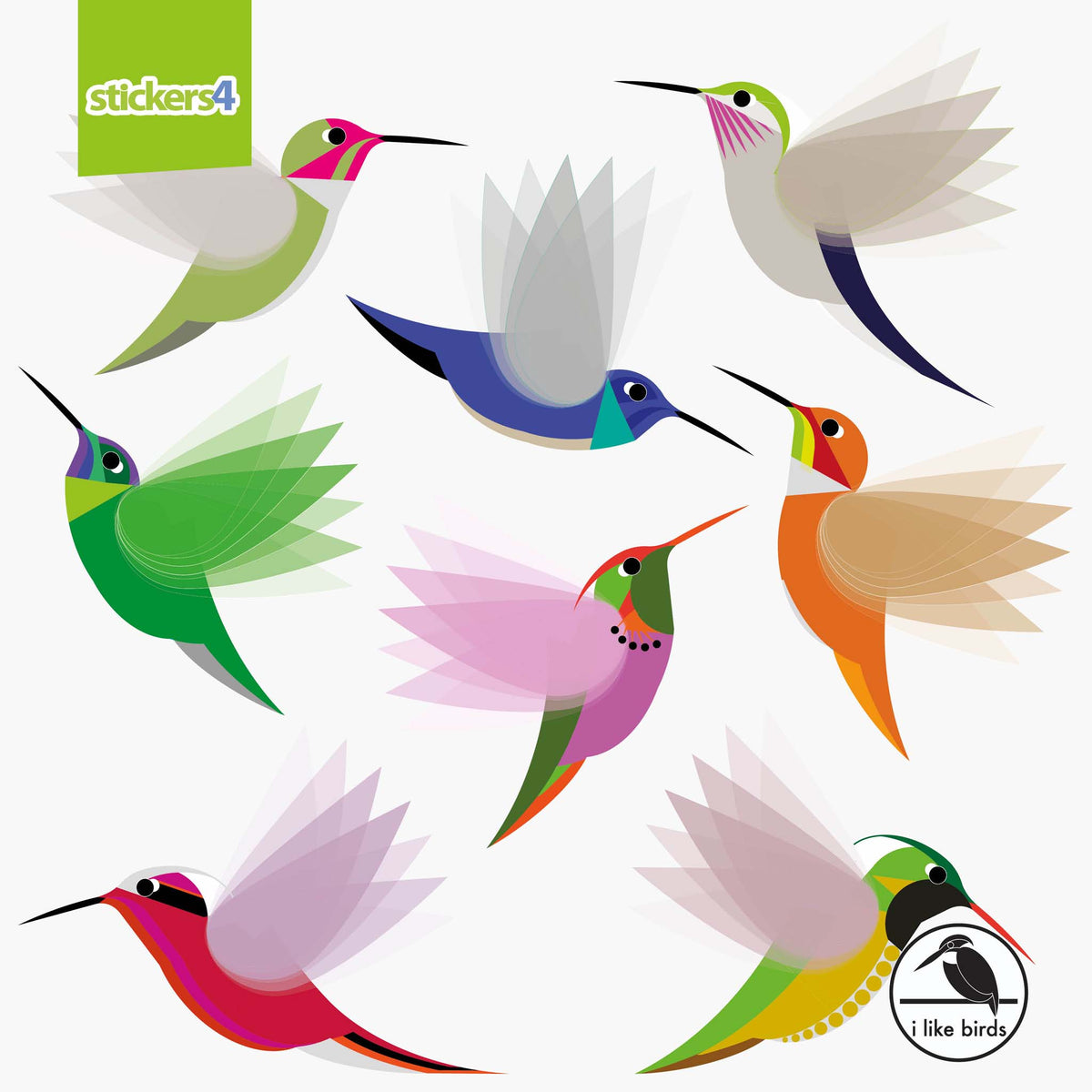 I Like Birds - Exotic Hummingbirds, Set of 8 Large