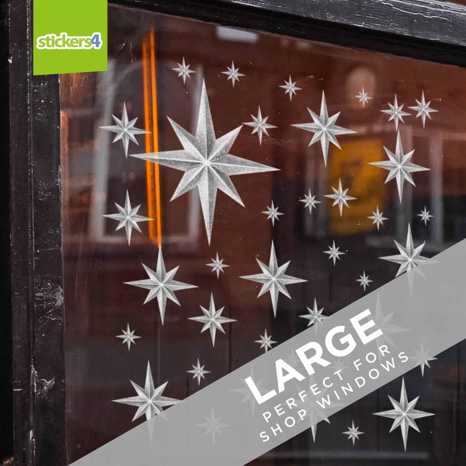 Silver Frost Christmas Star Window Stickers Christmas Window Display