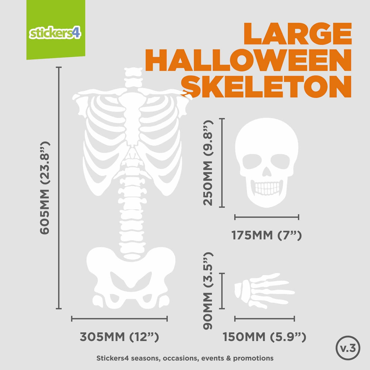 Large Posable Skeleton Window Sticker Halloween Display