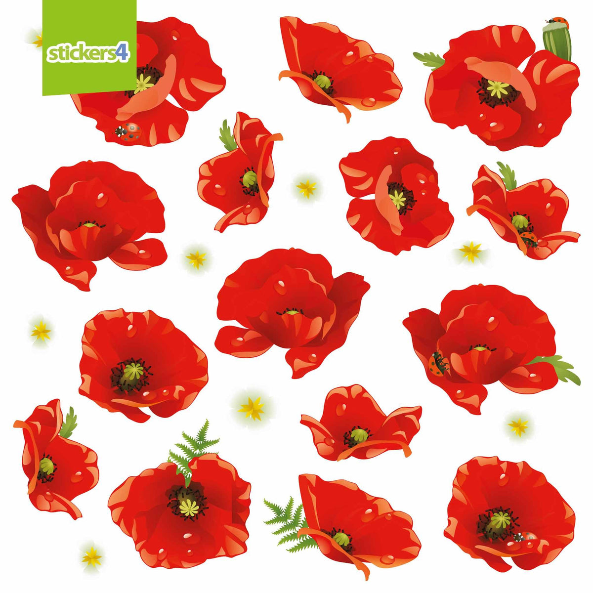 Small Pack of Poppy Flower Window Clings Remembrance Window Display