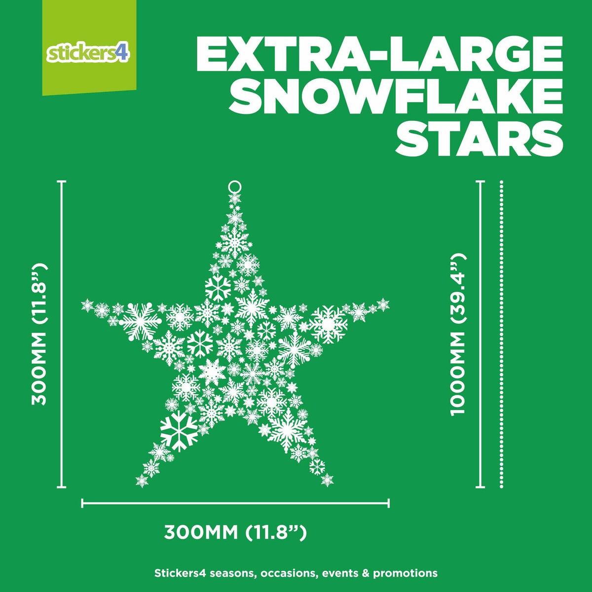 Set of 6 Extra-Large (300mm) Snowflake Star Window Stickers Christmas Window Display