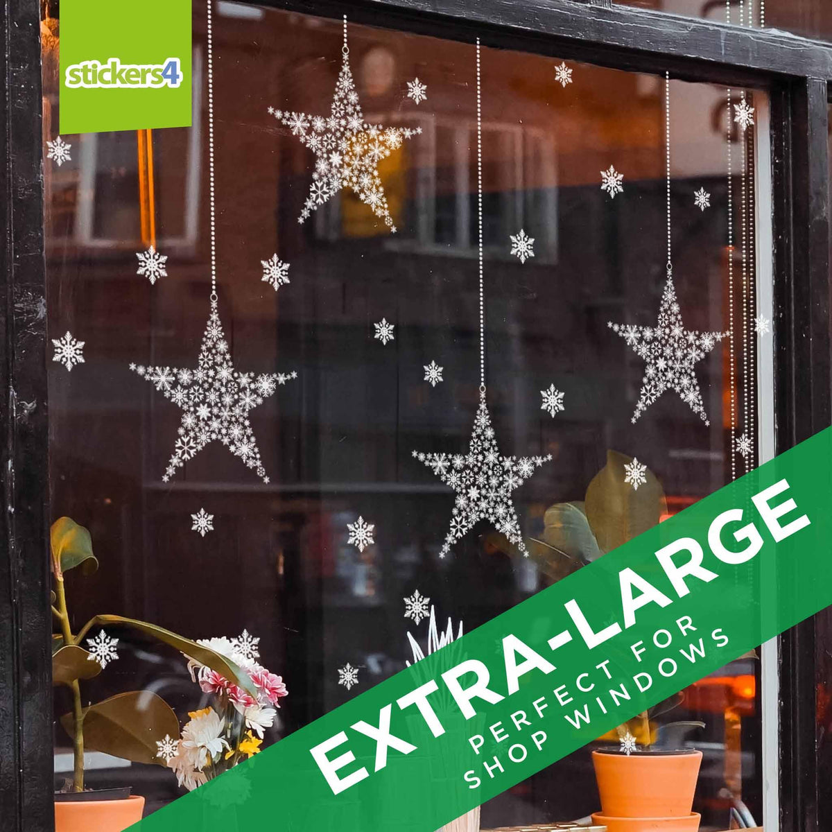 Set of 6 Extra-Large (300mm) Snowflake Star Window Stickers Christmas Window Display
