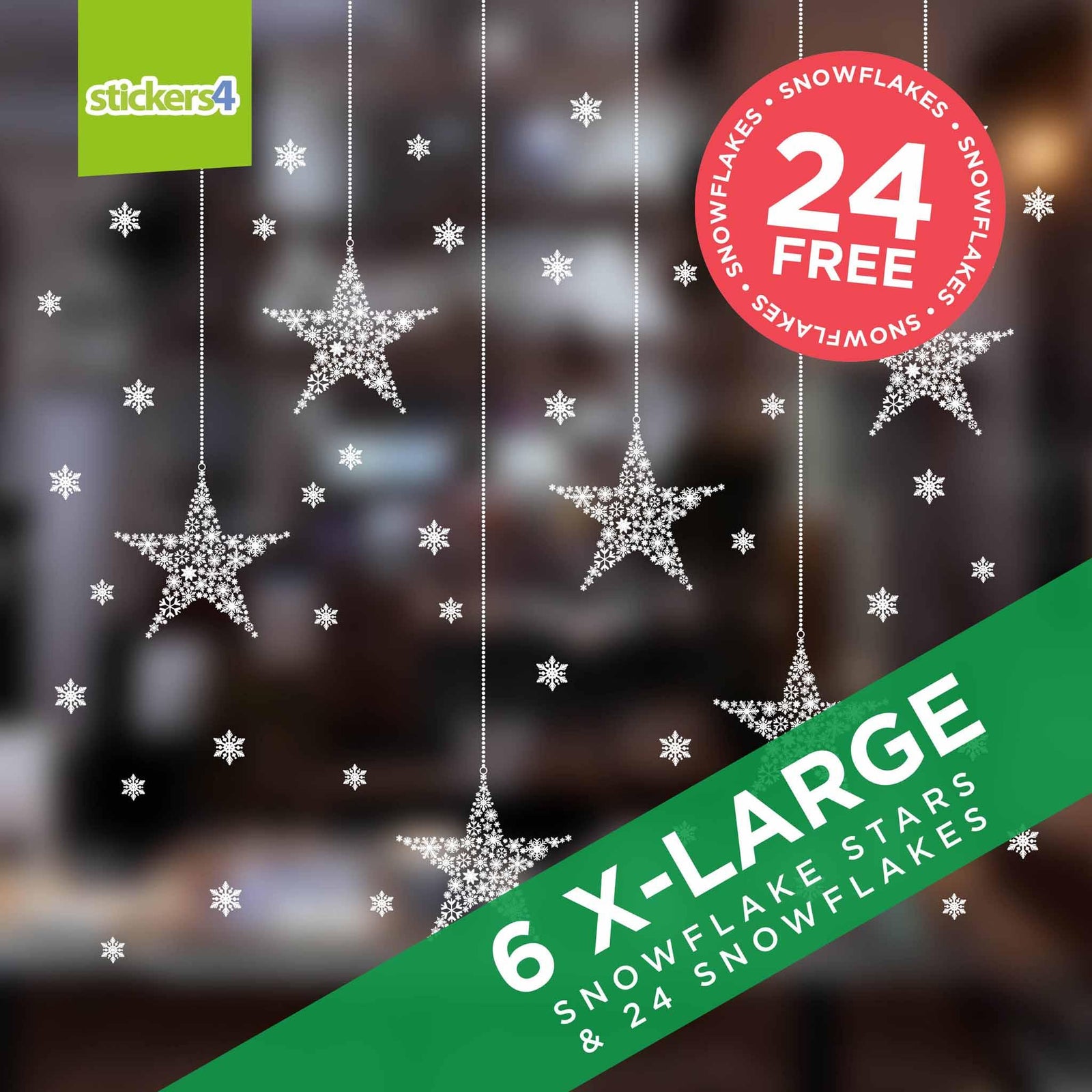 Set of 6 Extra-Large (300mm) Snowflake Star Window Stickers Christmas Window Display