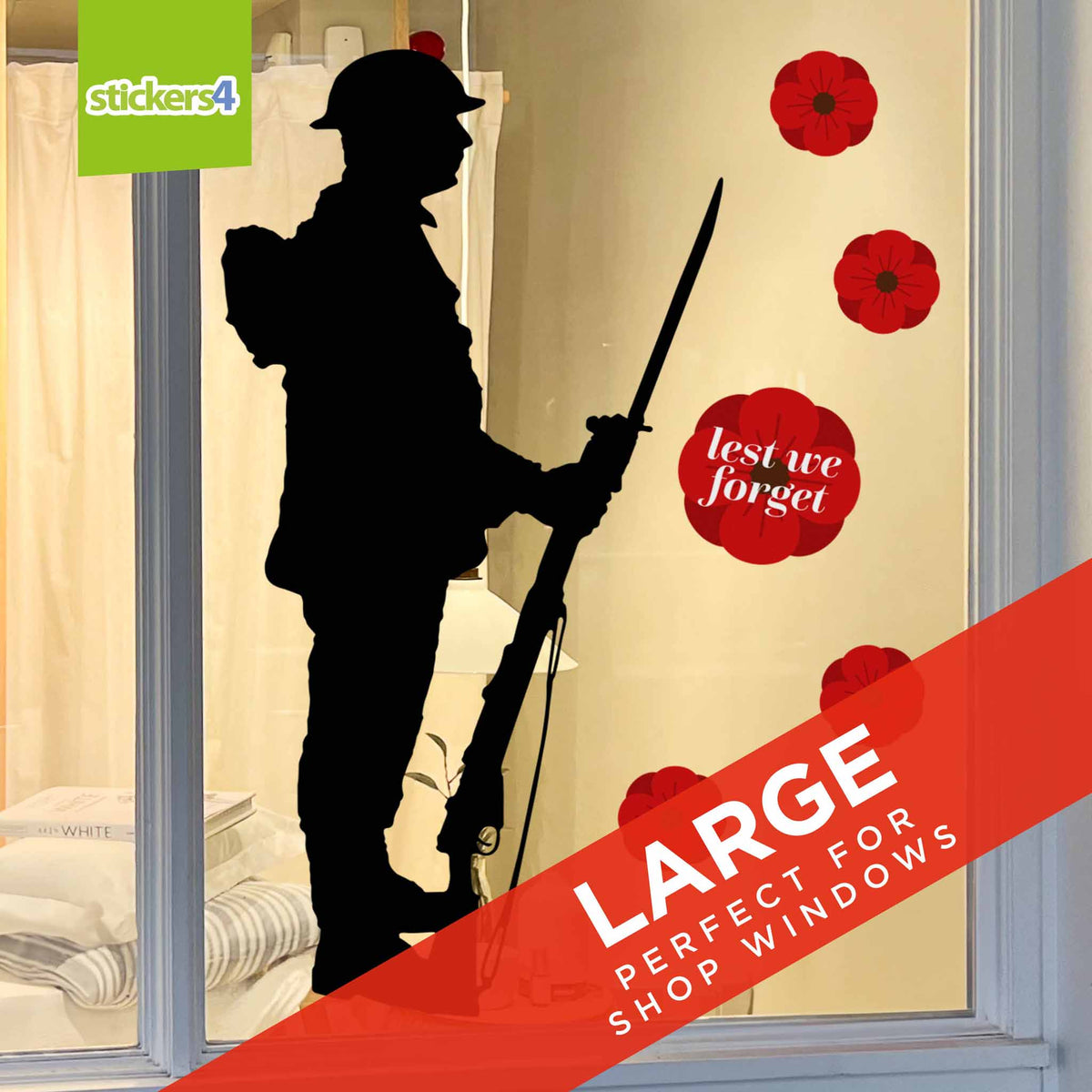 Soldier Silhouette with Poppies - Remembrance Day Window Decoration