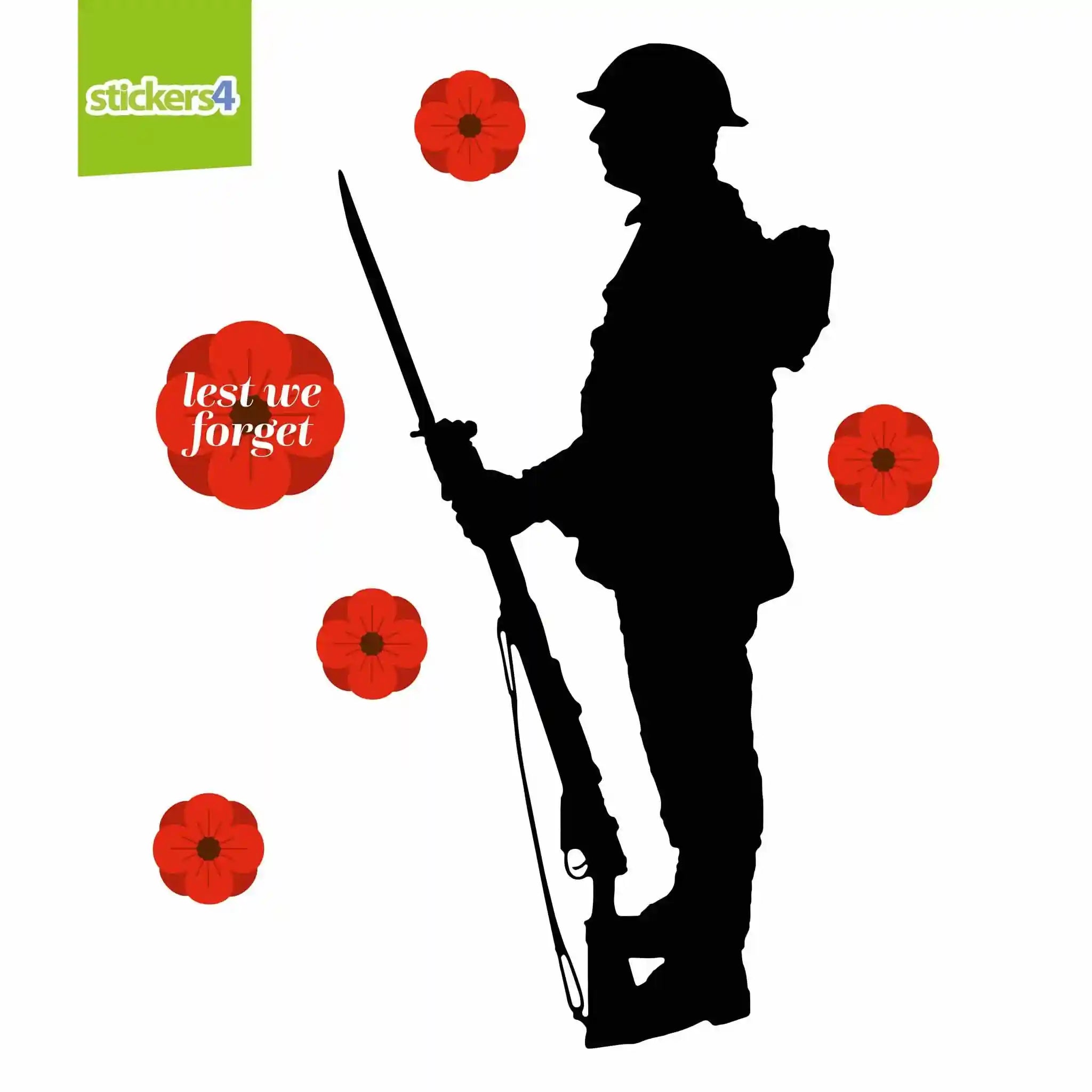 Soldier Silhouette with Poppies | Remembrance Day | Stickers4