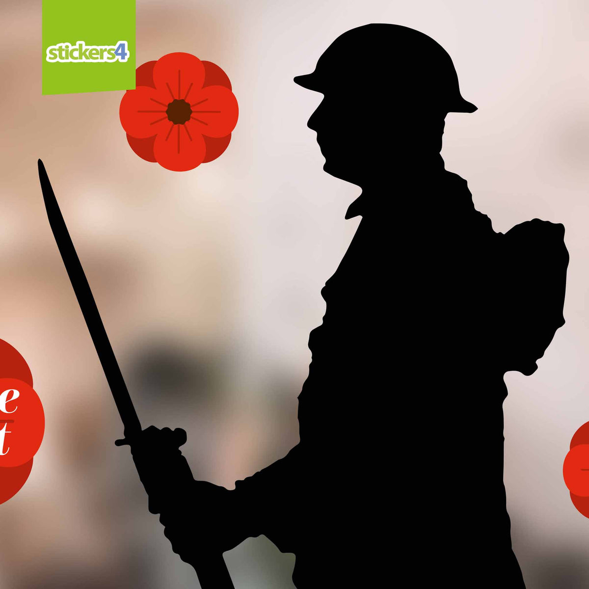 Soldier Silhouette with Poppies - Remembrance Day Window Decoration