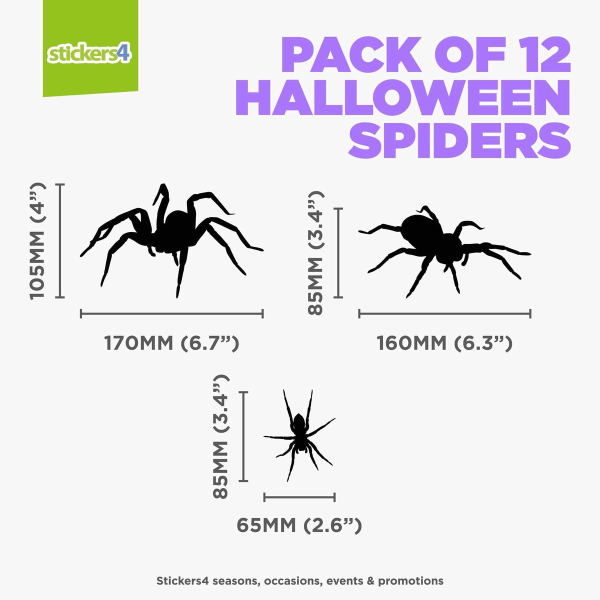 Pack of 12 Halloween Spider Window Stickers (White or Black) Halloween Display