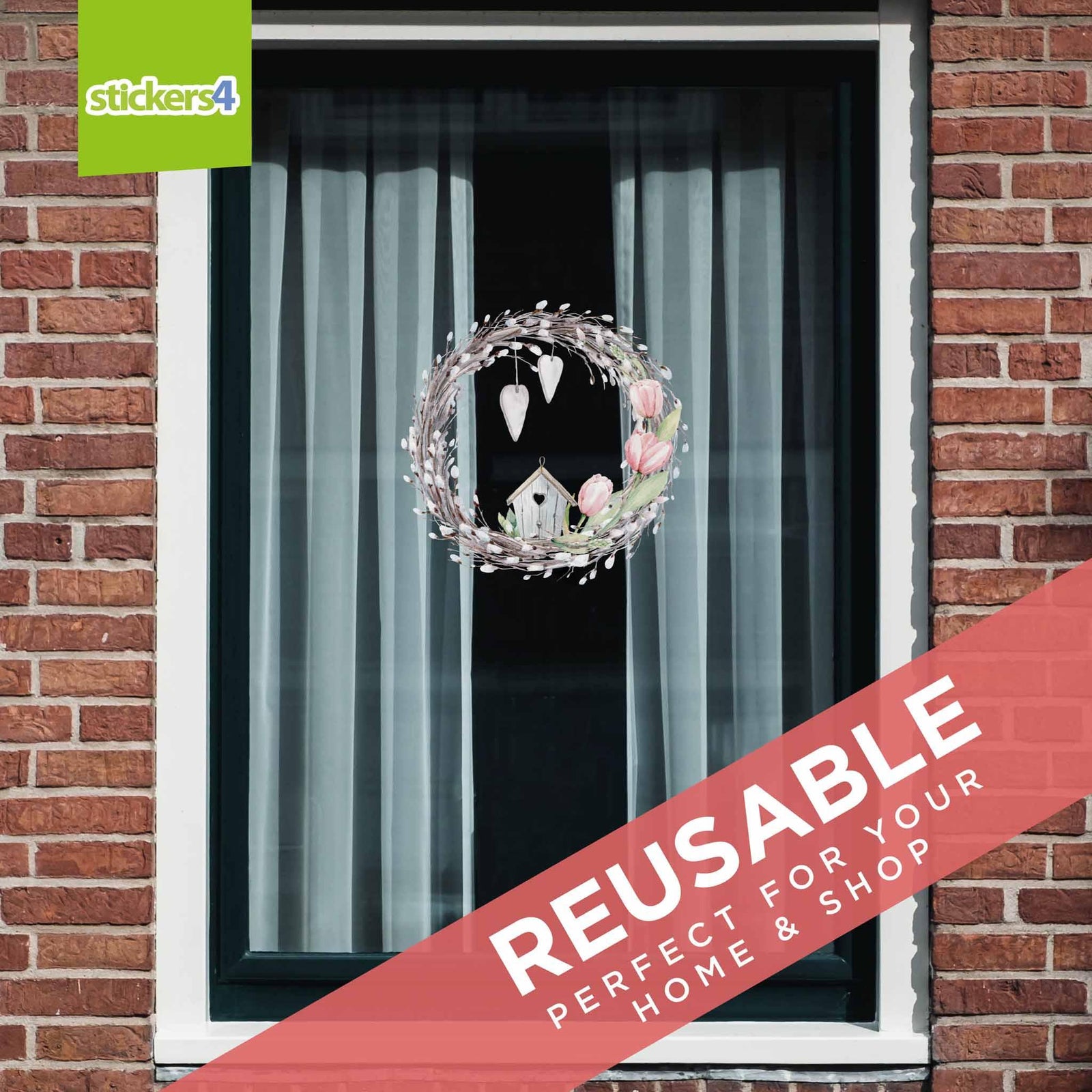 Spring Wreath Window Cling Spring Window Displays