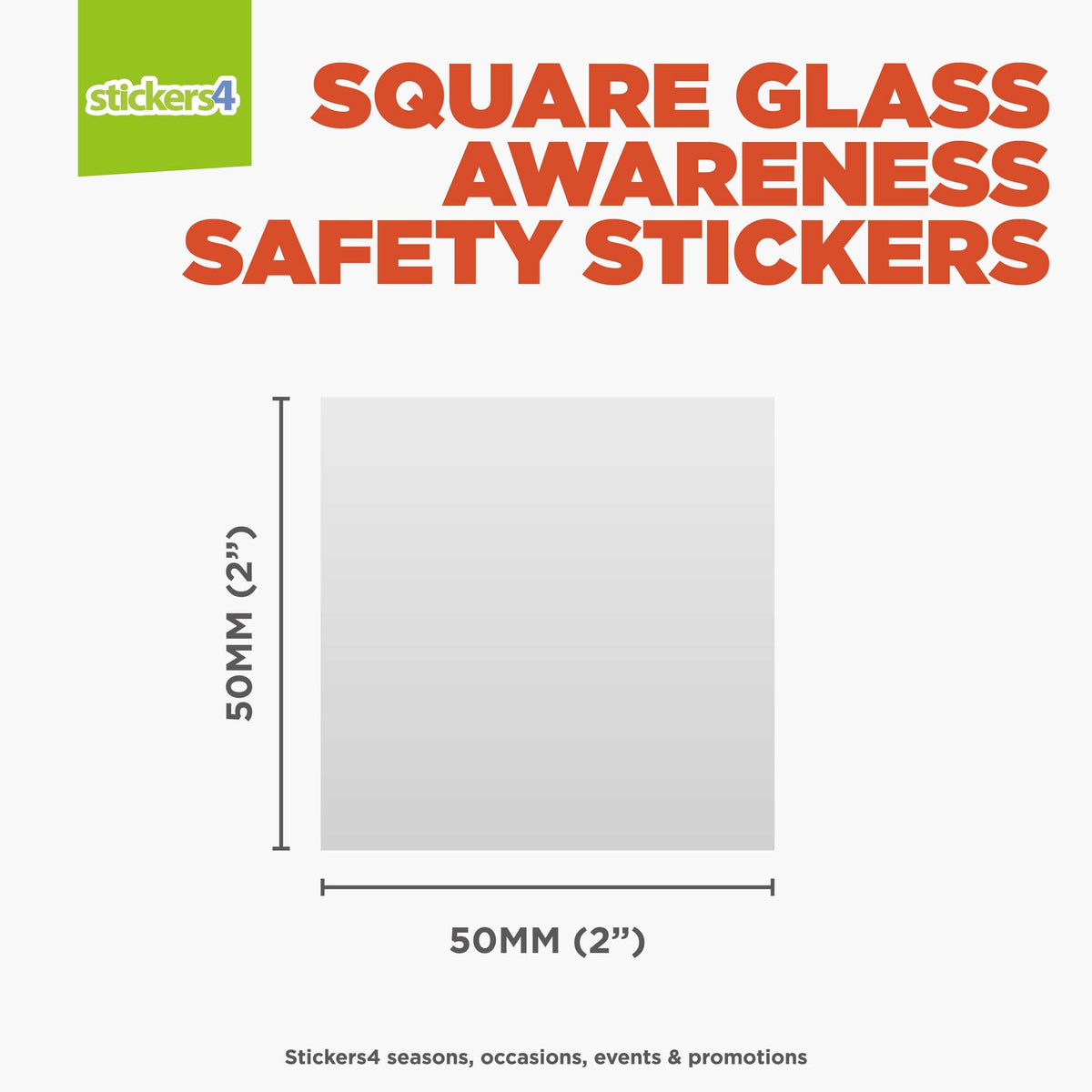 60x Square Glass Awareness Window Stickers - Glass Safety Window Stickers