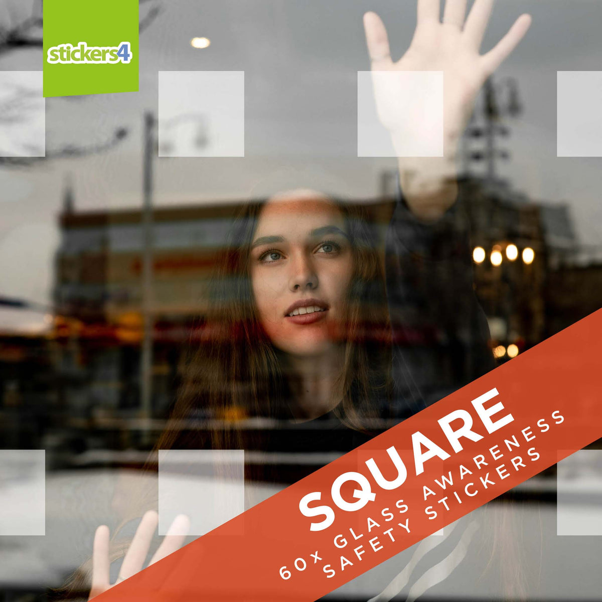 60x Square Glass Awareness Window Stickers - Glass Safety Window Stickers