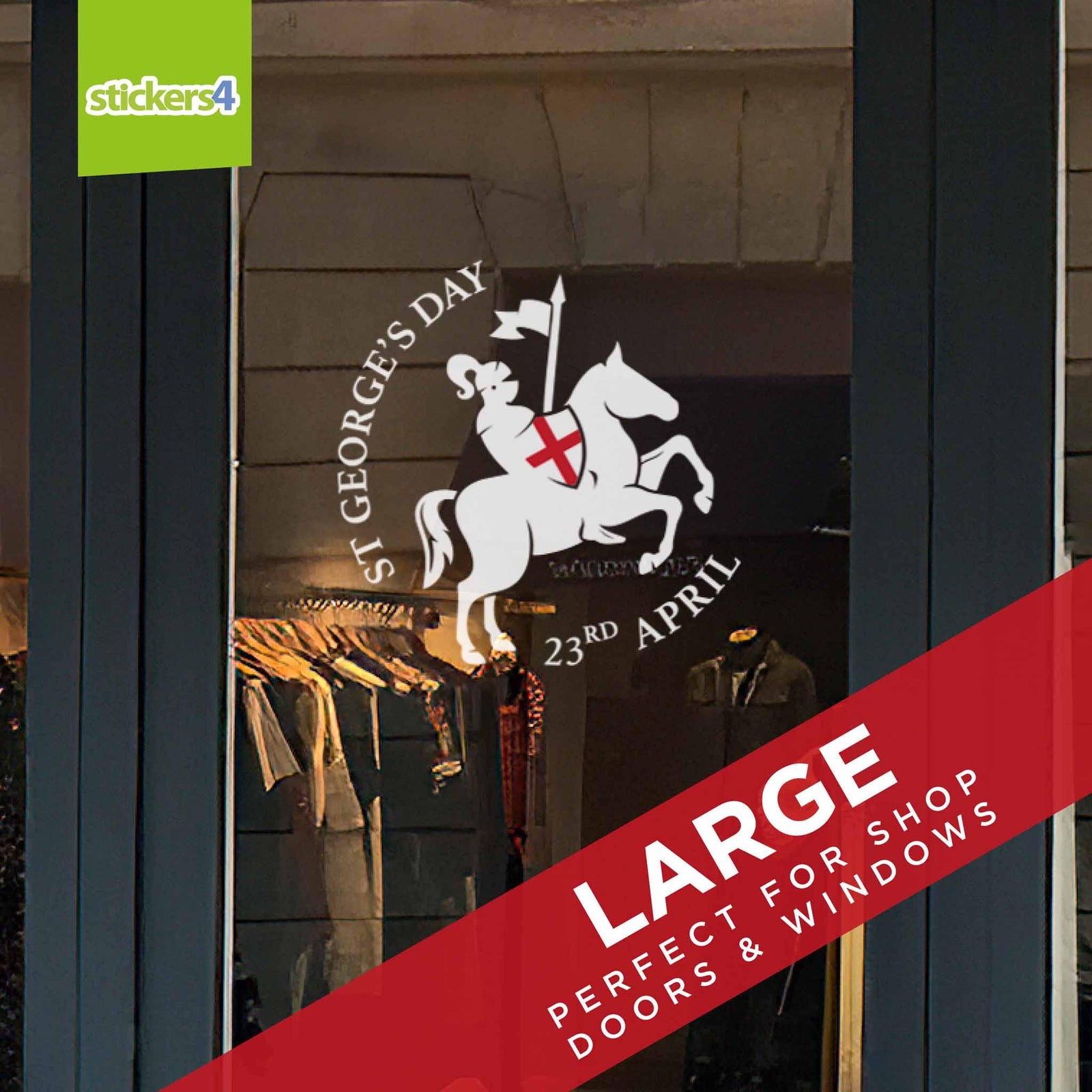 St George on Horse Silhouette Window Sticker St George's Day Window Display