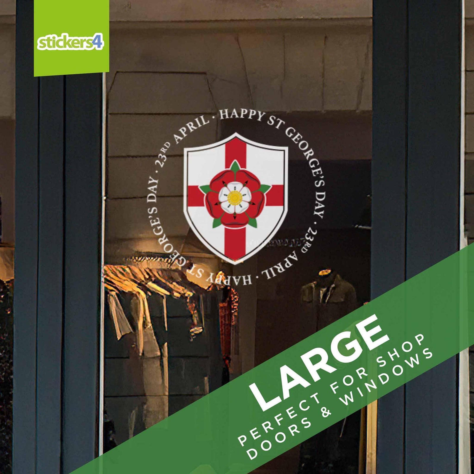St George's Day Tudor Rose Roundel Window Sticker St George's Day Window Display