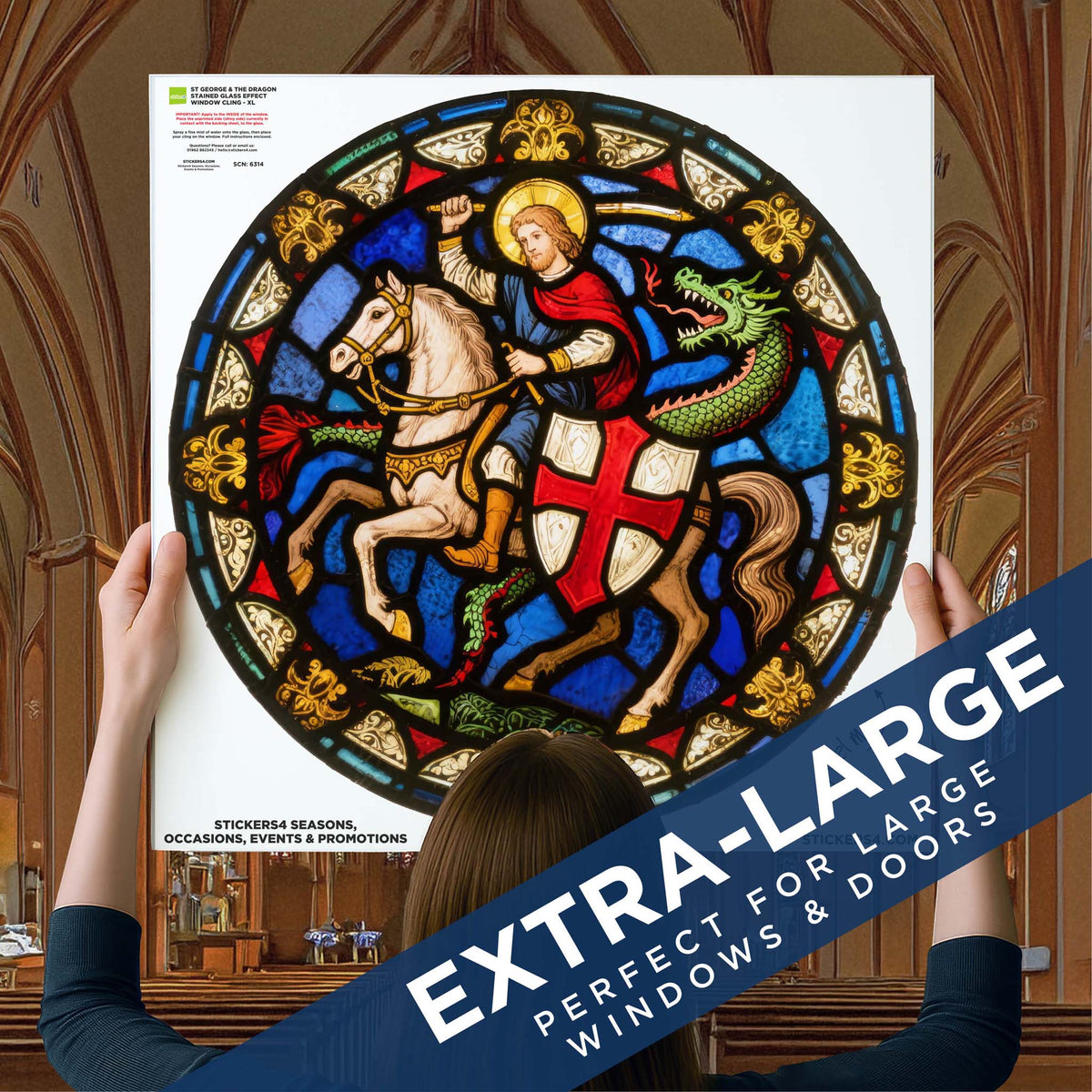 Stained Glass St George &amp; the Dragon Window Cling Sticker