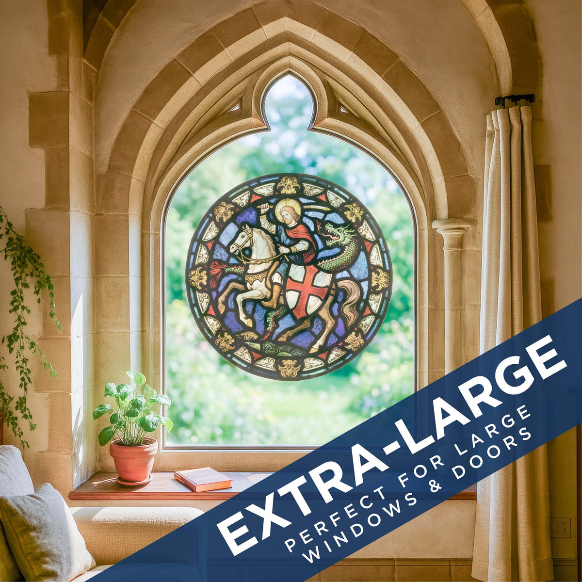 Stained Glass St George &amp; the Dragon Window Cling Sticker