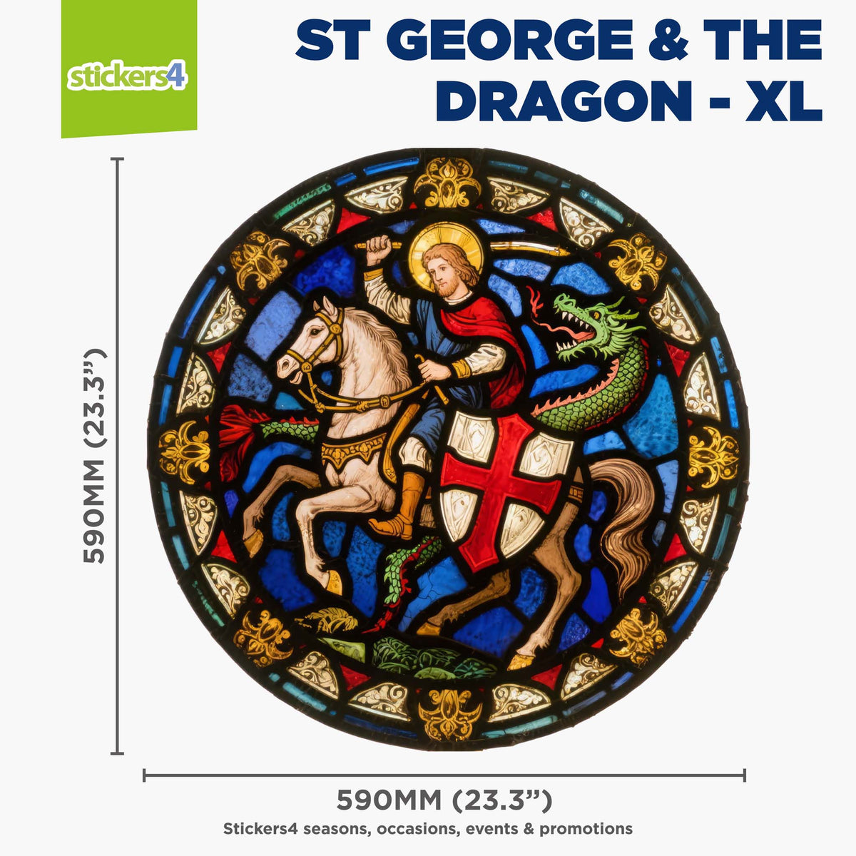 Stained Glass St George &amp; the Dragon Window Cling Sticker