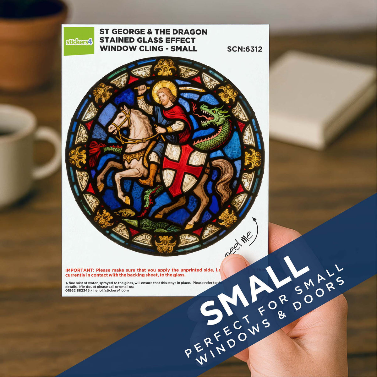 Stained Glass St George &amp; the Dragon Window Cling Sticker