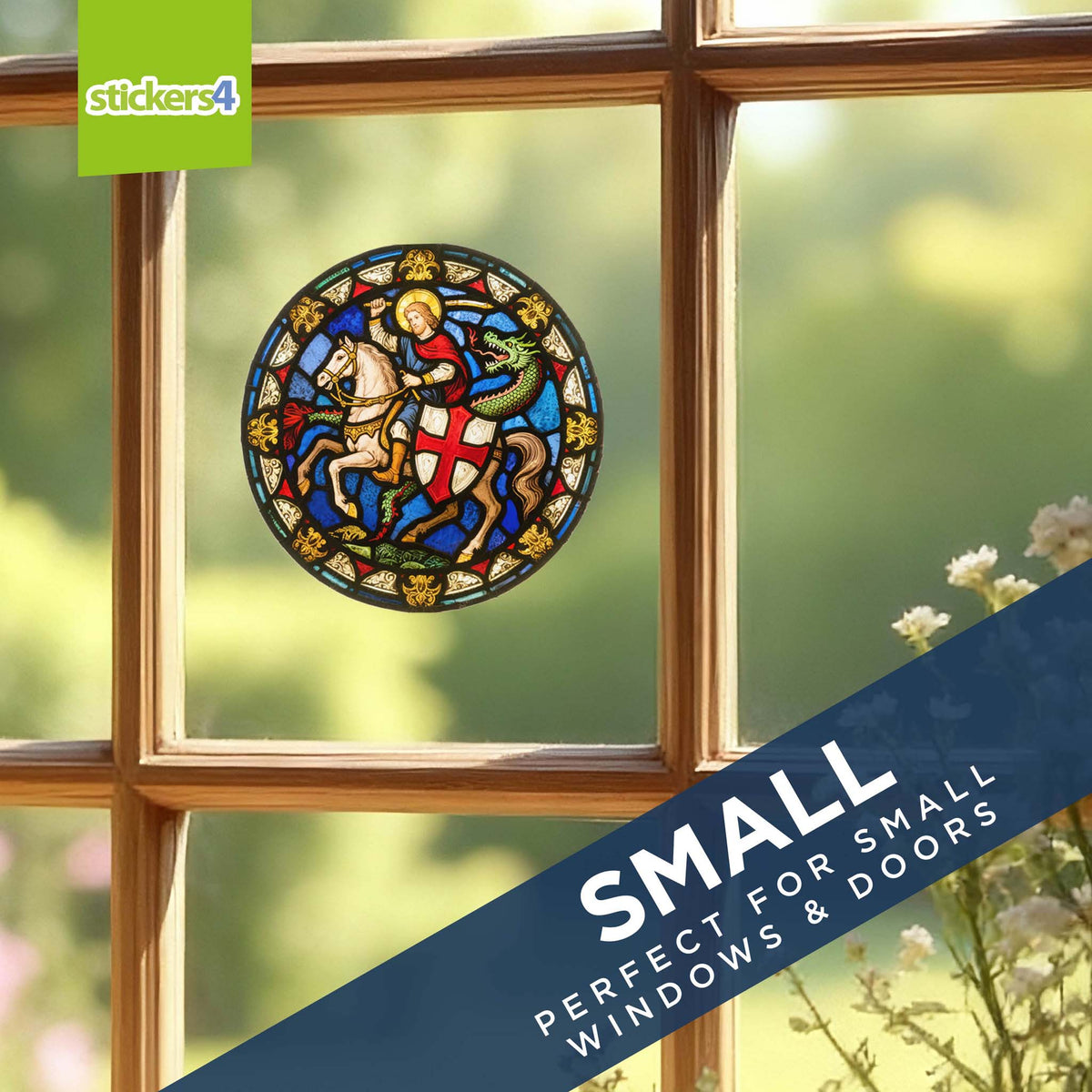 Stained Glass St George &amp; the Dragon Window Cling Sticker