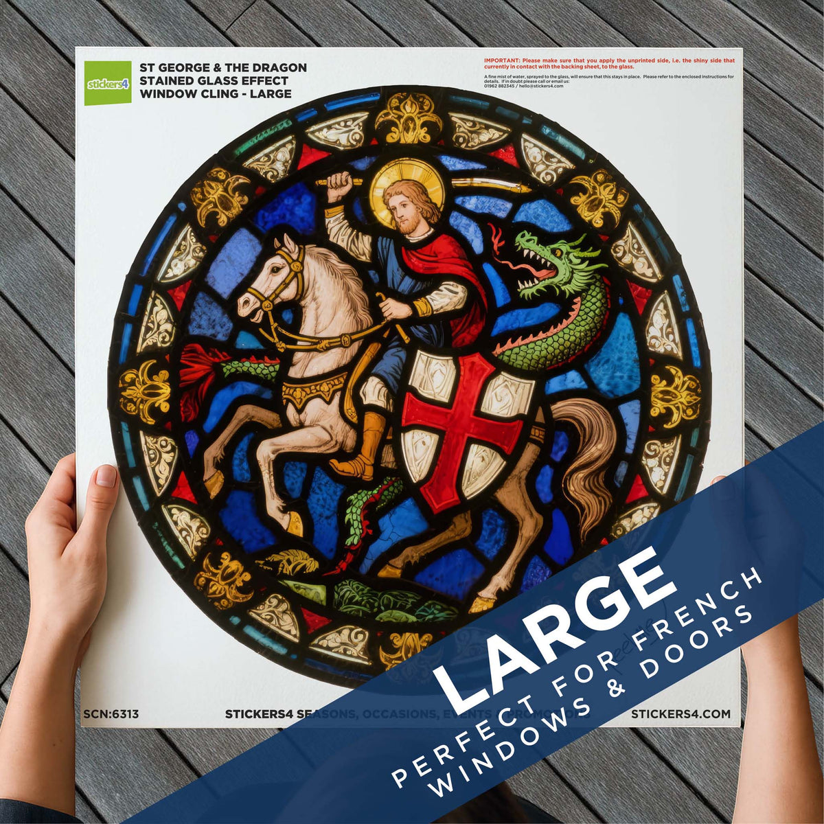 Stained Glass St George &amp; the Dragon Window Cling Sticker