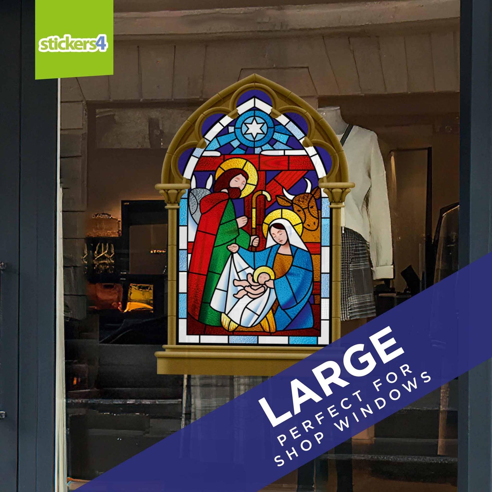 Stained Glass Style Christmas Nativity Scene Christmas Window Display