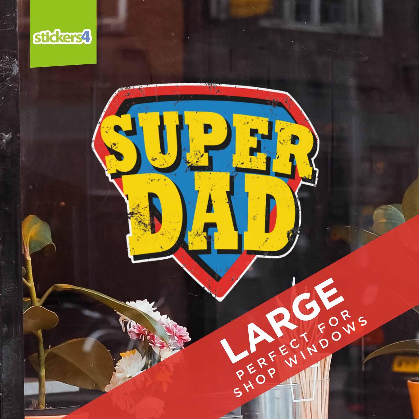 Super Dad Father's Day Window Cling Sticker (Vintage Style) Father's Day Window Display