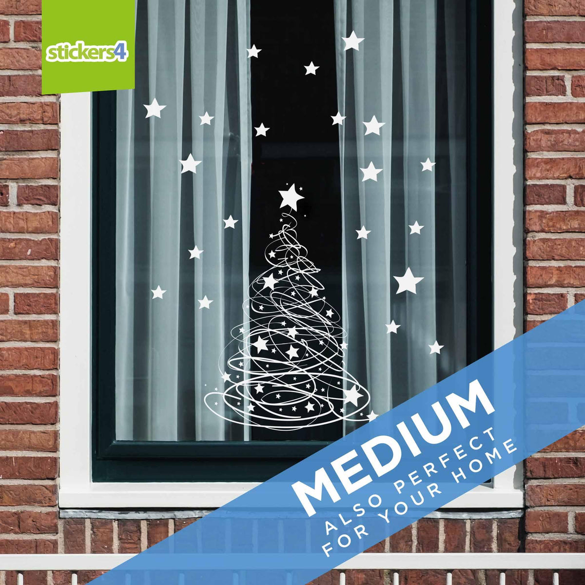 Swishy Tree Christmas Window Sticker - Now with Added STARS! Christmas Window Display