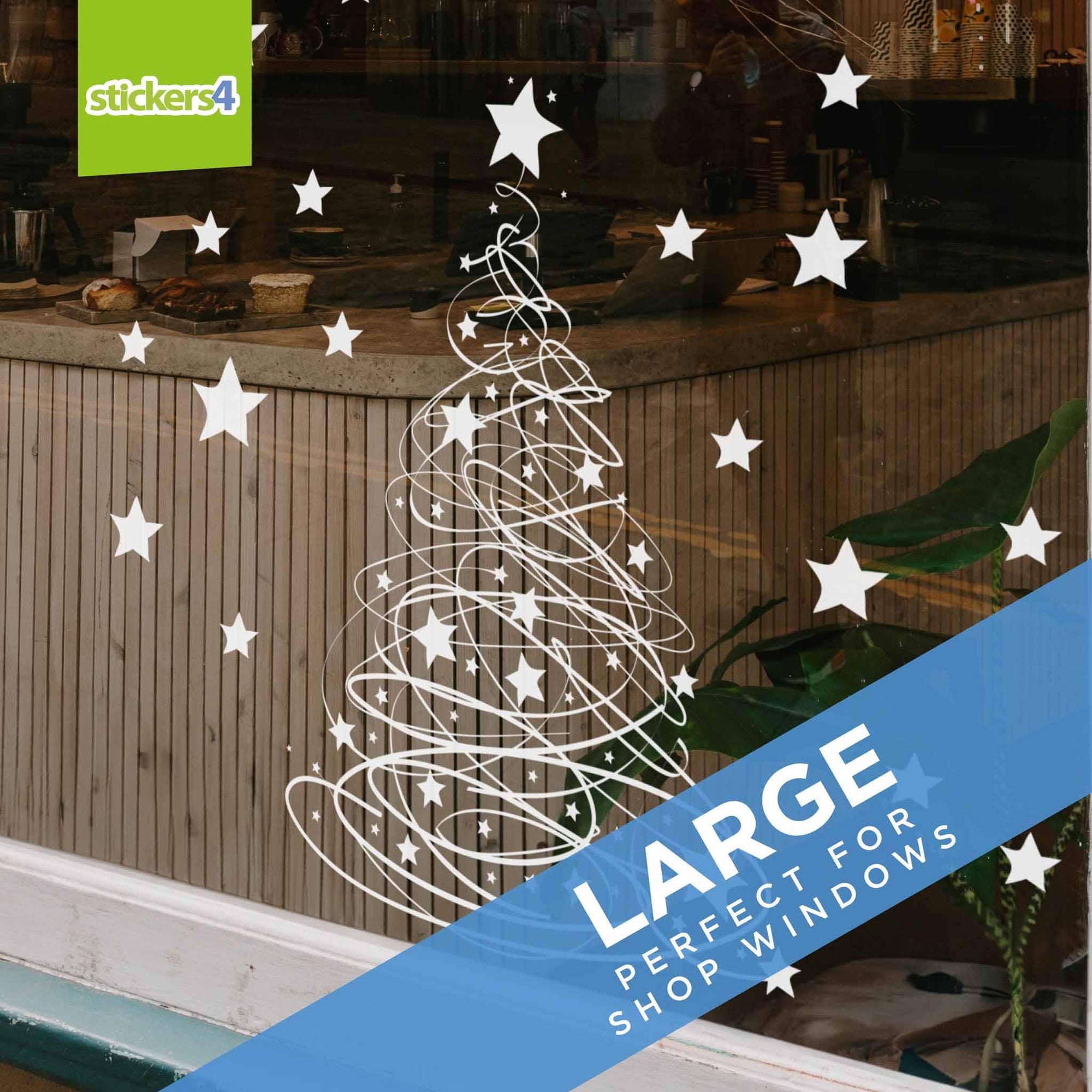 Swishy Tree Christmas Window Sticker - Now with Added STARS! Christmas Window Display