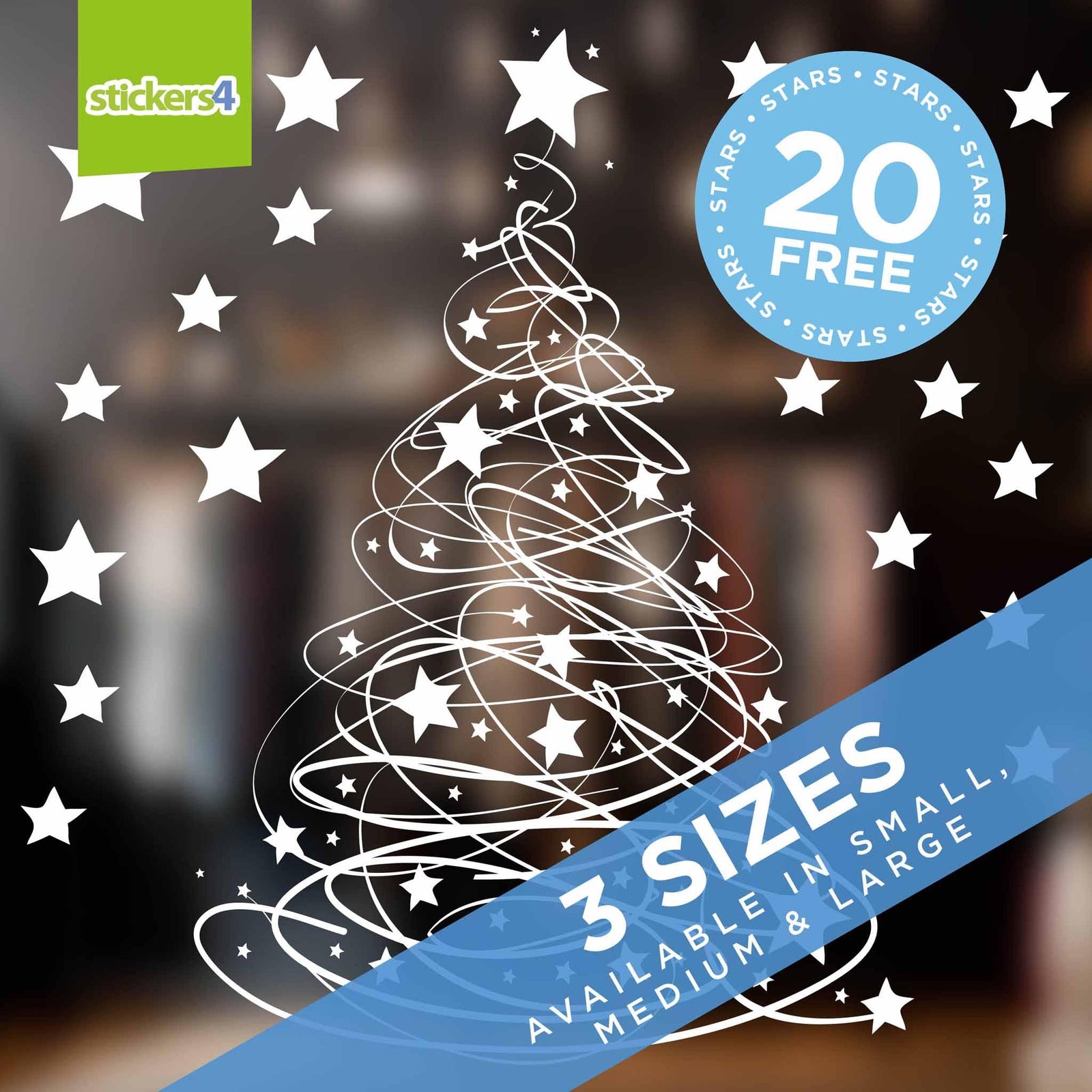 Swishy Tree Christmas Window Sticker - Now with Added STARS! Christmas Window Display