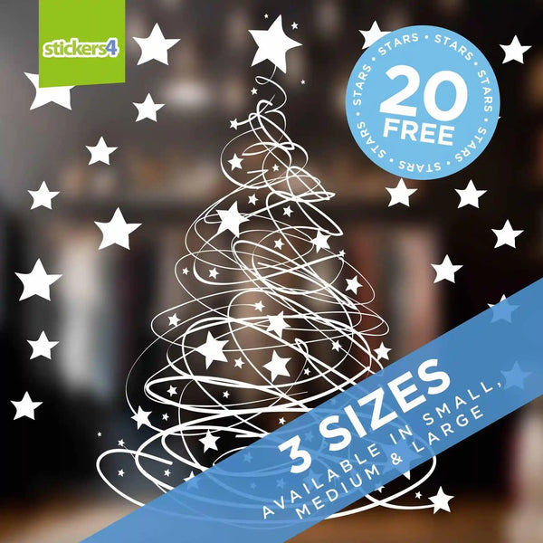 Swishy Tree Christmas Window Sticker - Now with Added STARS! Christmas Window Display