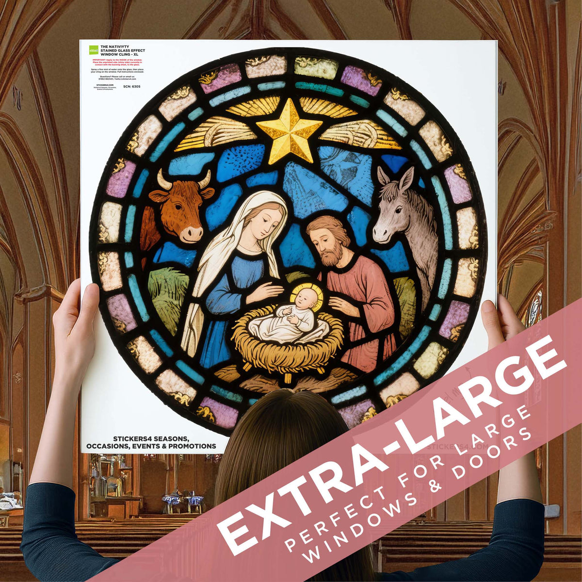 The Nativity Stained Glass Window Cling Sticker