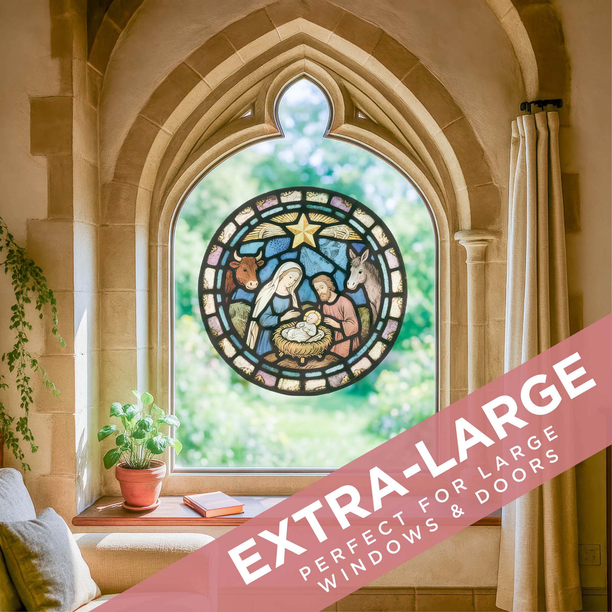 The Nativity Stained Glass Window Cling Sticker