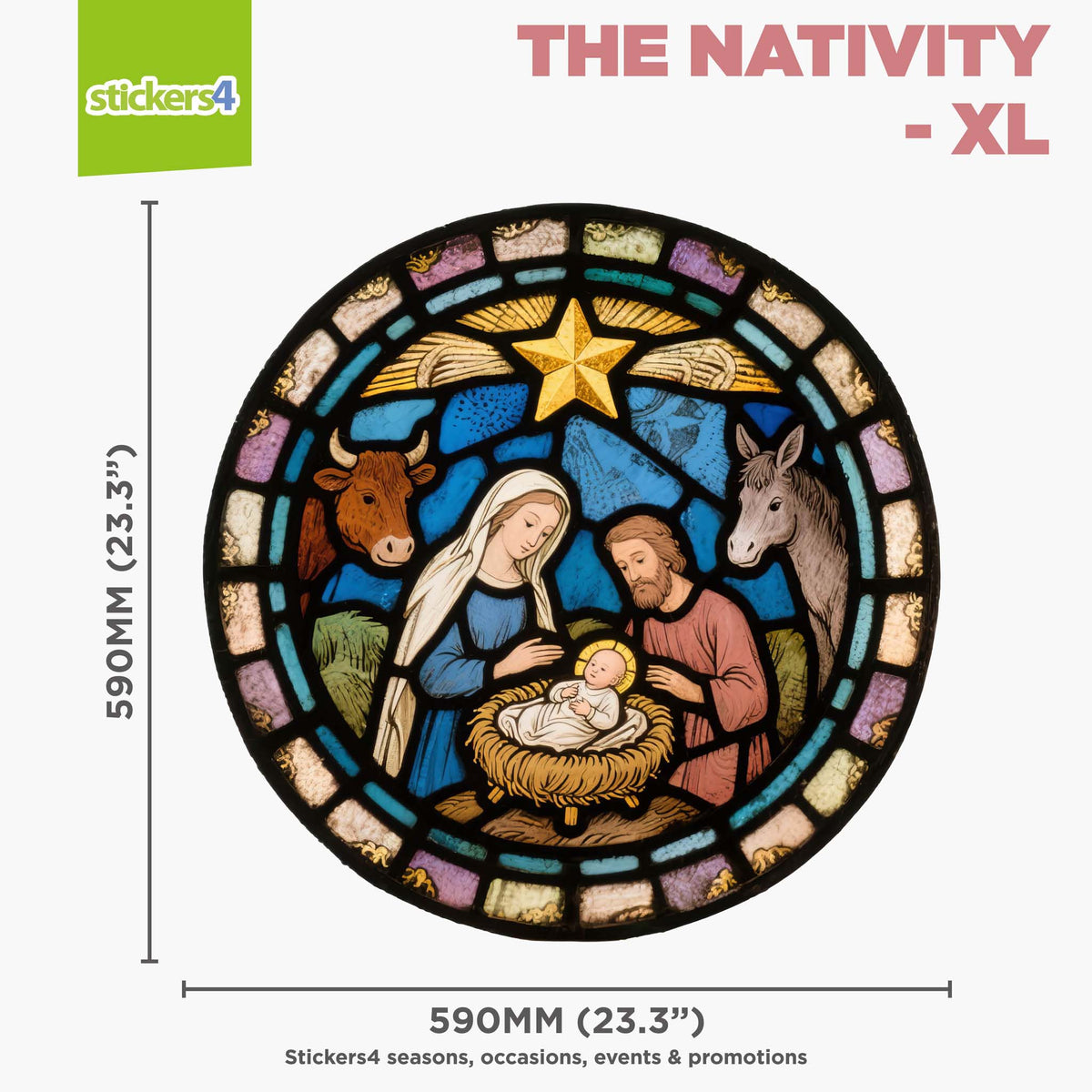 The Nativity Stained Glass Window Cling Sticker