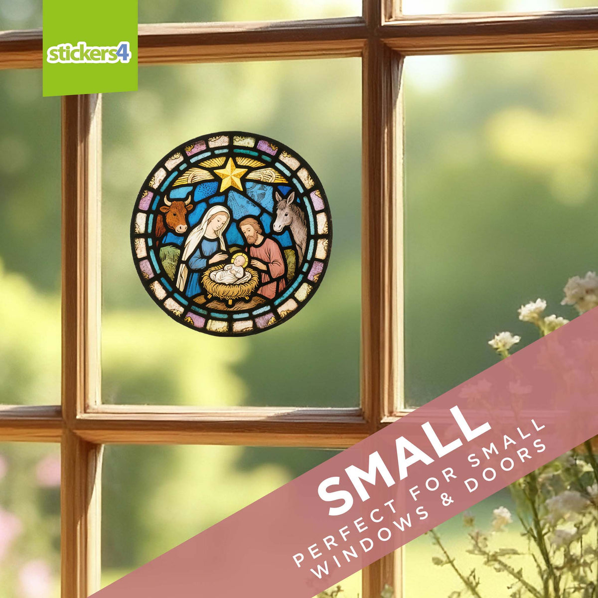 The Nativity Stained Glass Window Cling Sticker