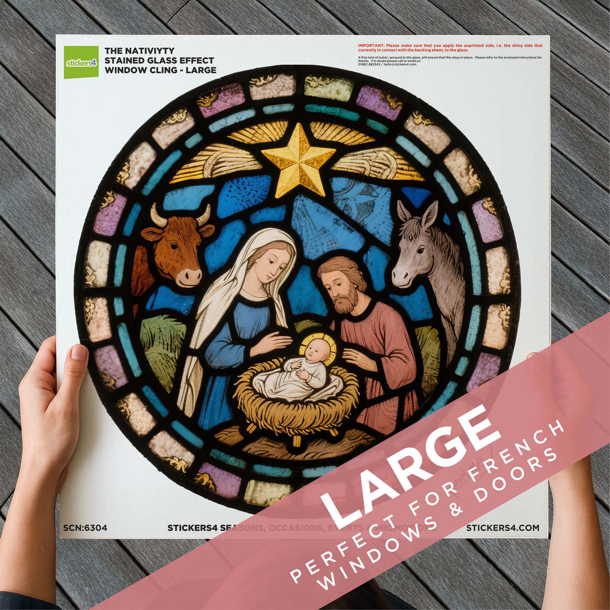 The Nativity Stained Glass Window Cling Sticker