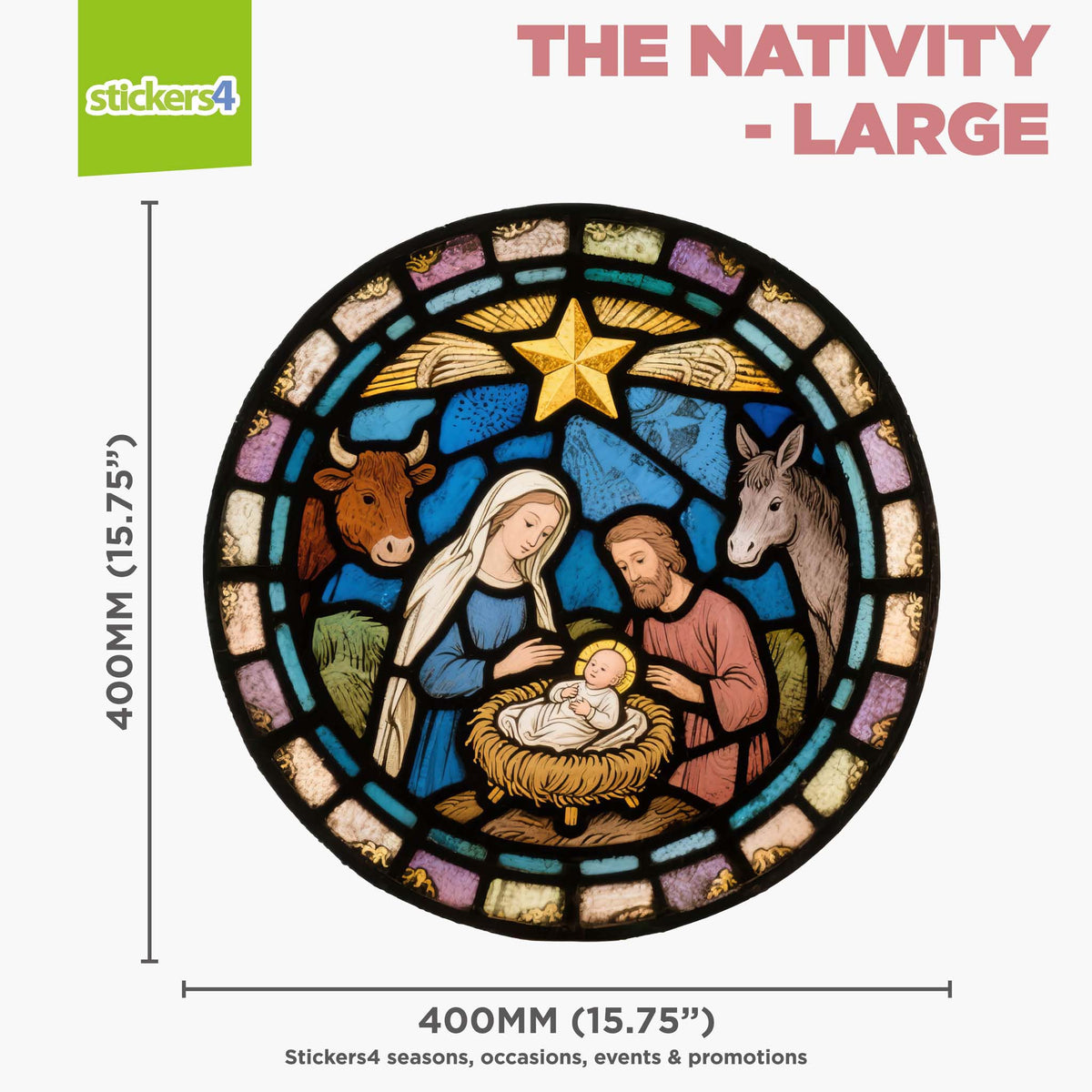 The Nativity Stained Glass Window Cling Sticker
