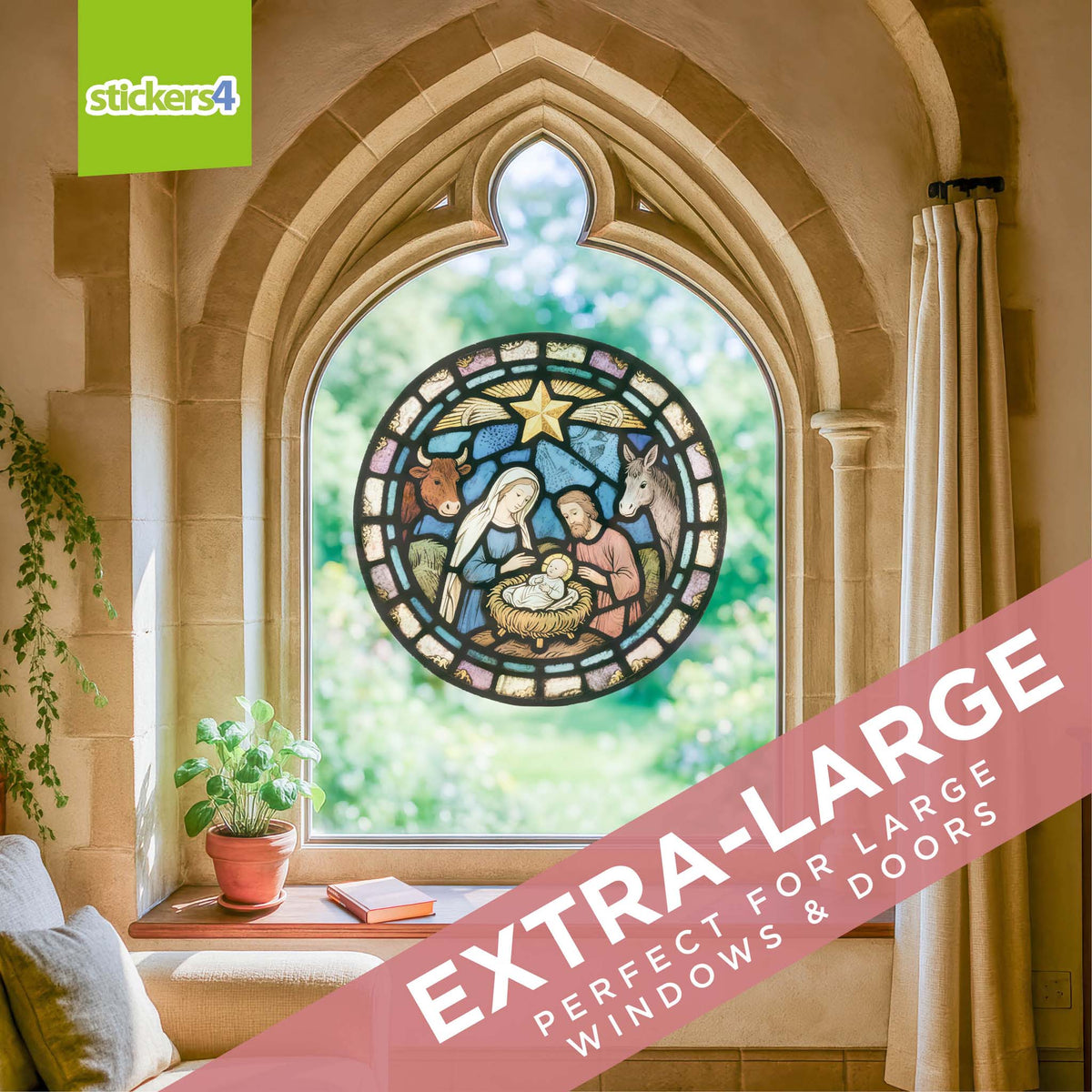 The Nativity Stained Glass Window Cling Sticker