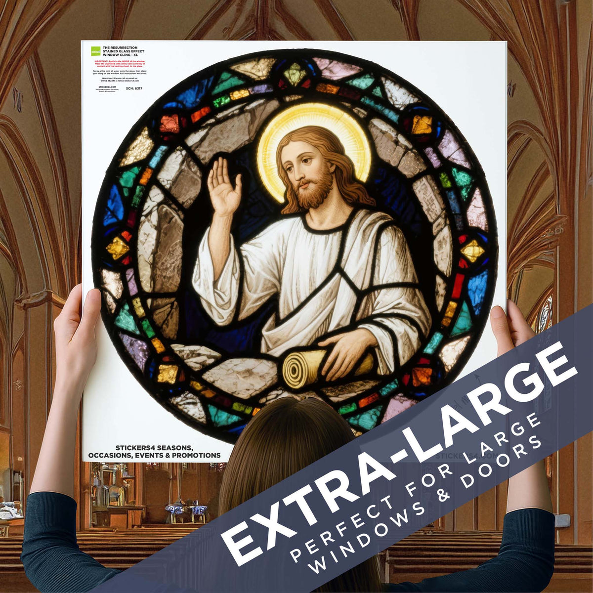 Stained Glass Resurrection Window Cling Sticker