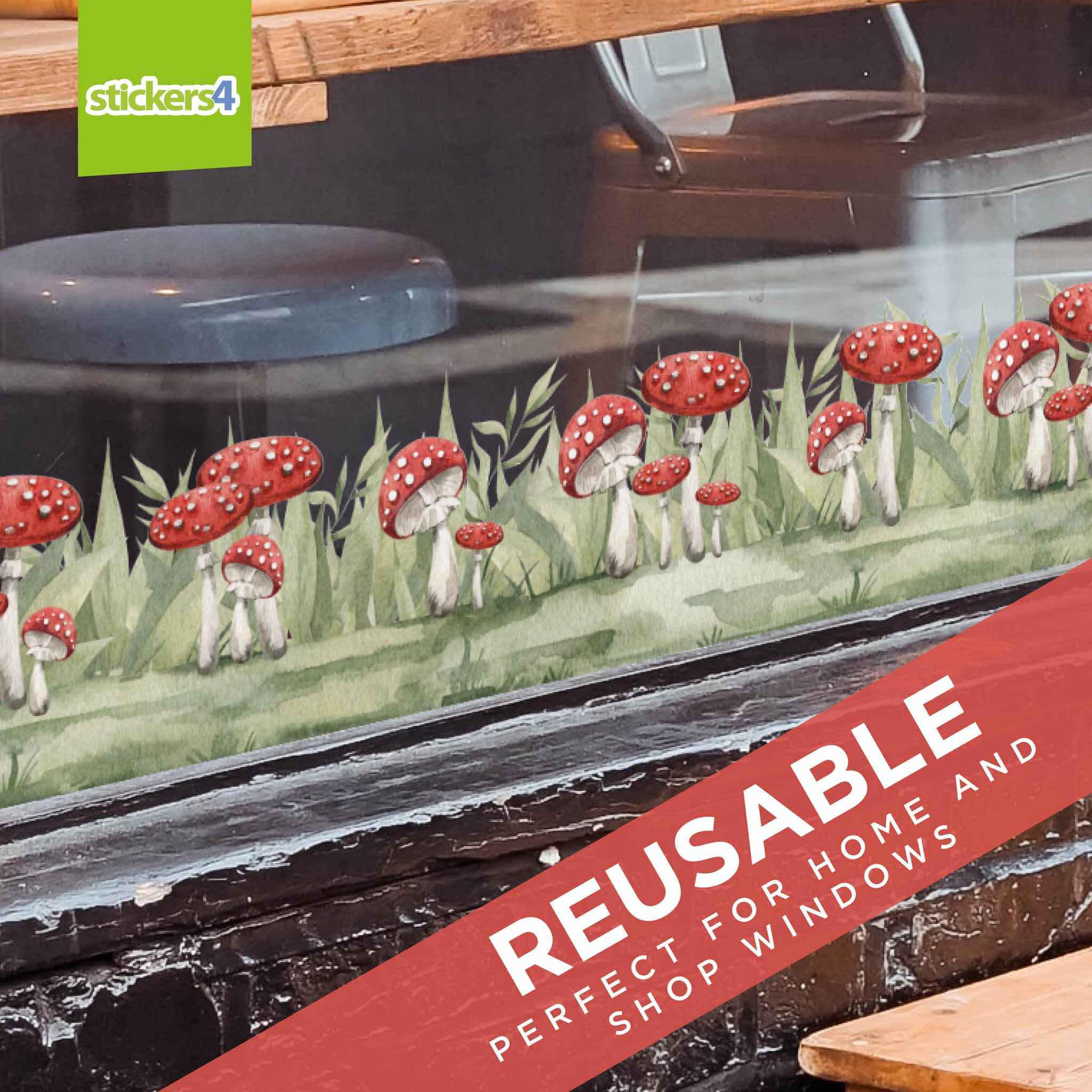 Toadstool Border Window Sticker | Autumn Window Display