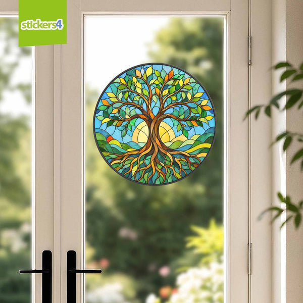 Decorative tree of life sticker with stained glass effect, featuring 'stickers4' branding.