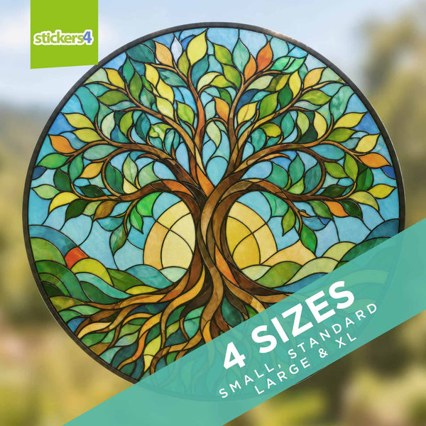 Decorative tree of life sticker with stained glass effect, featuring 'stickers4' branding.