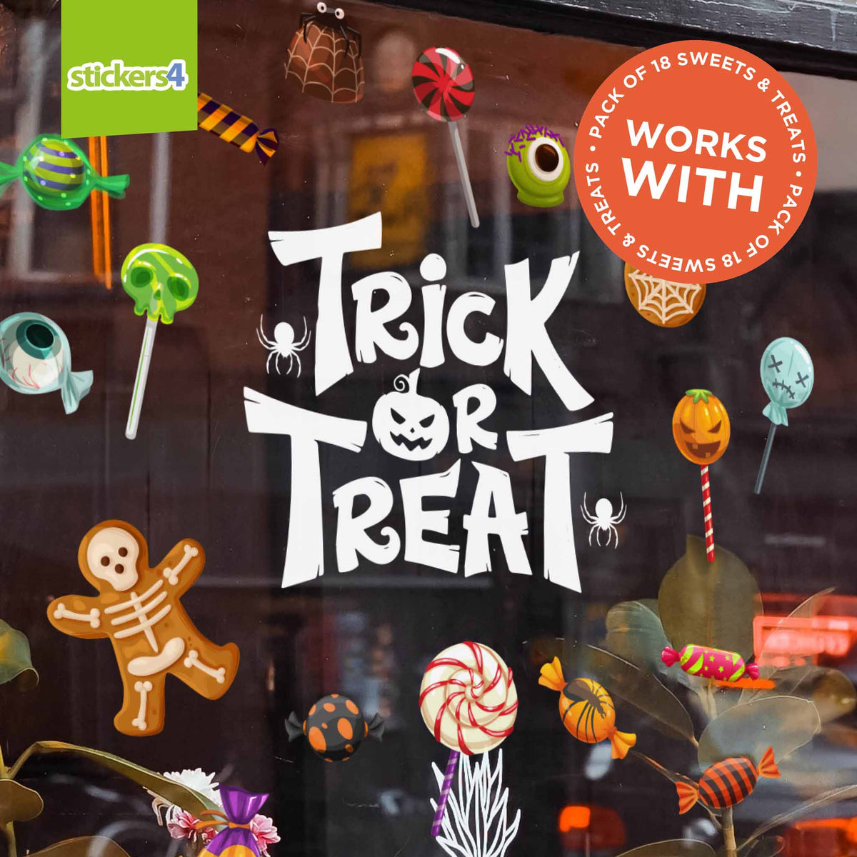 Trick or Treat Text Window Sticker