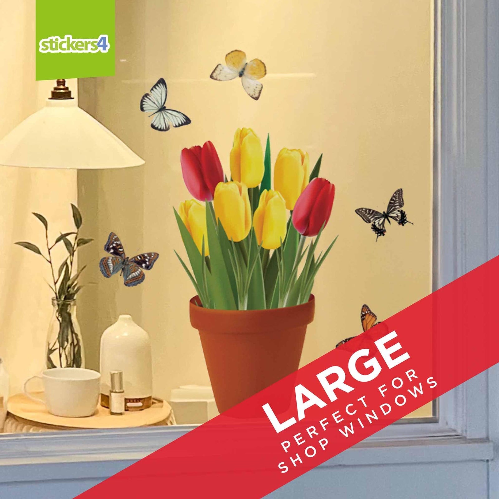 Tulips in a Pot Window Cling Sticker Seasonal Window Display